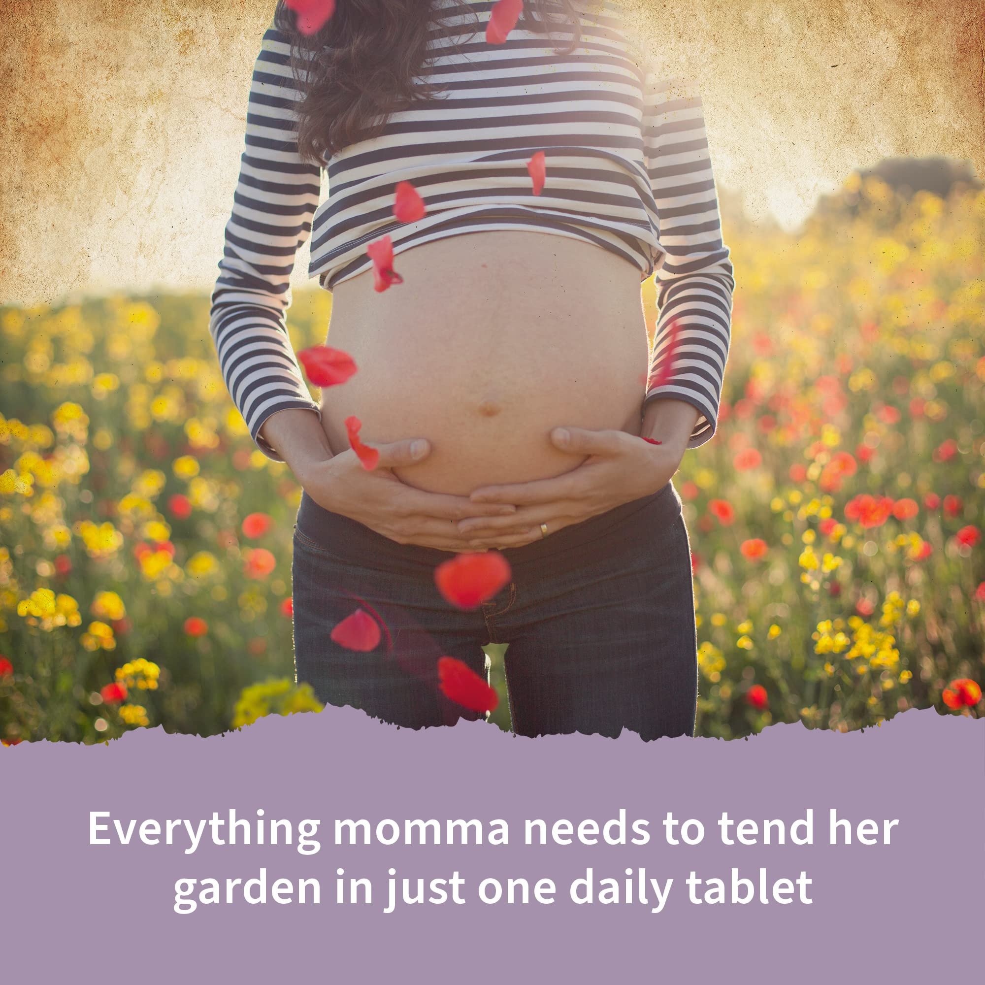 Garden of Life Prenatal bottle side view highlighting convenient daily dose.
