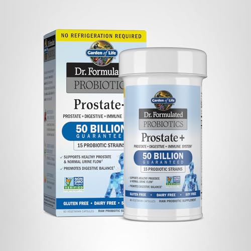 Garden of Life Prostate+ shelf-stable capsule bottle on pantry shelf