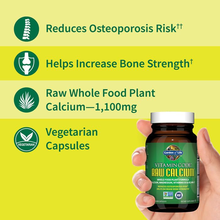 Garden of Life Raw Calcium capsules in hand, easy daily supplement.