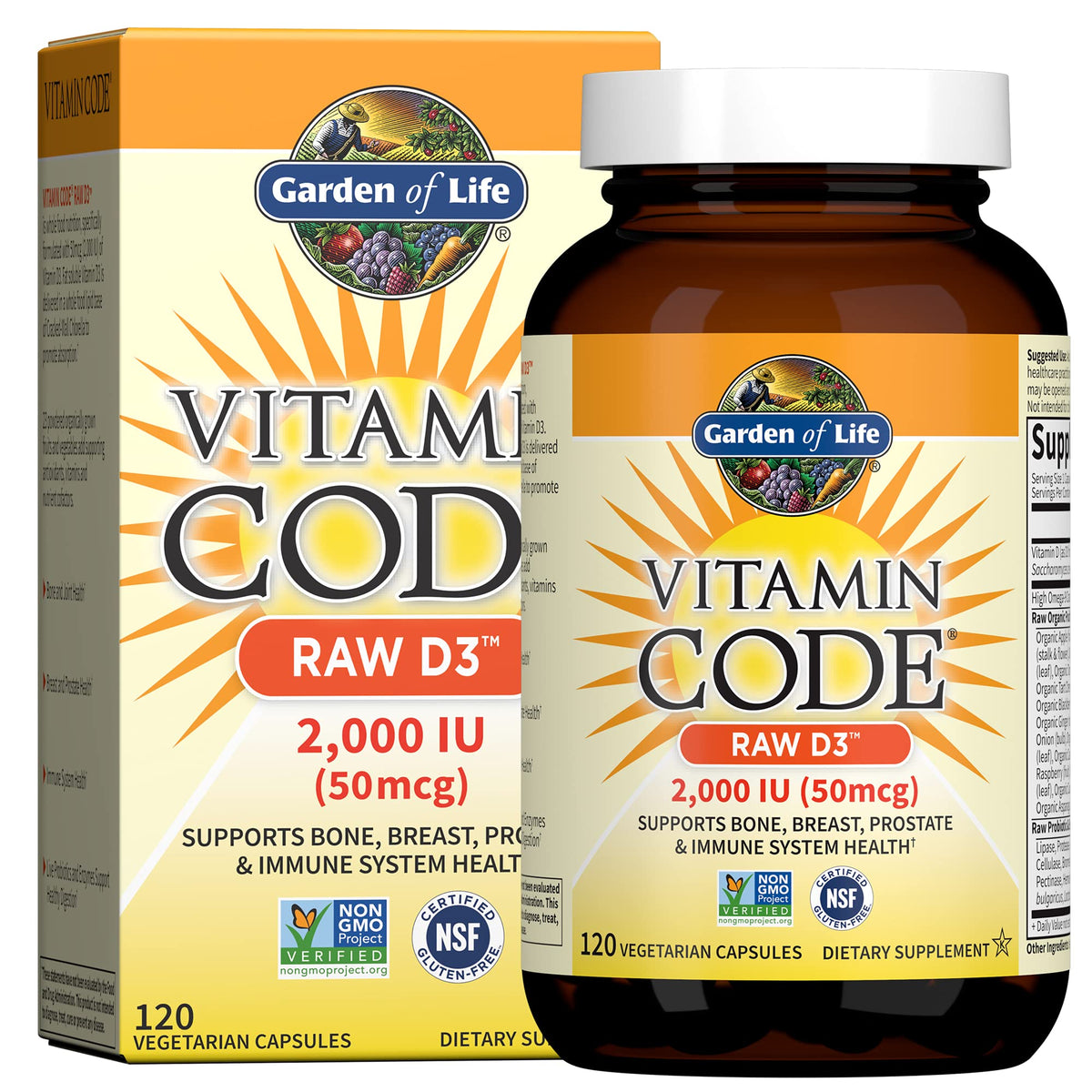 Garden of Life RAW Vitamin D3 bottle front view highlighting whole-food D3 benefits