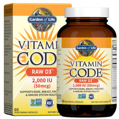 Garden of Life Raw D3 bottle front view showing 2000 IU vitamin D3 for immune and bone support