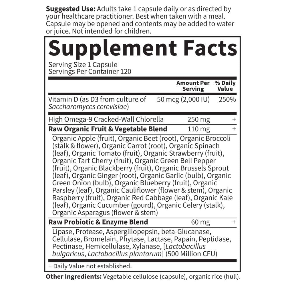 Garden of Life RAW D3 nutrition facts detail