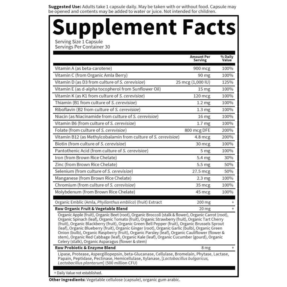 Garden of Life RAW ONE for Women includes live probiotics and enzymes for healthy digestion