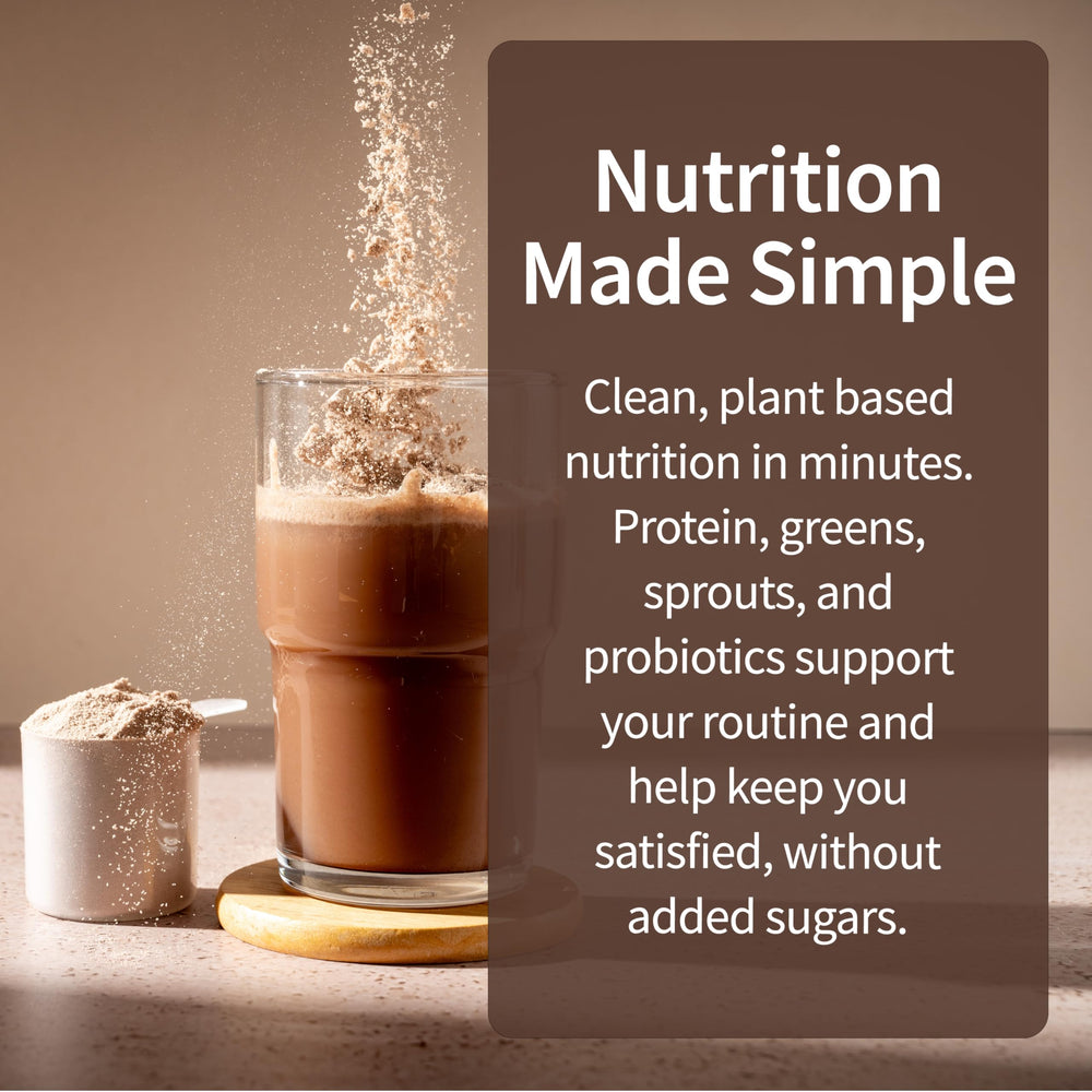 Garden of Life Raw Organic Meal Replacement ingredients like peas and sprouts displayed in a bowl.