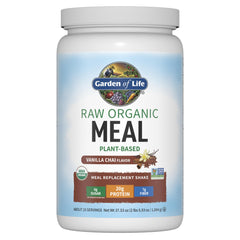 Garden of Life vanilla chai powder for a creamy plant-based meal replacement.