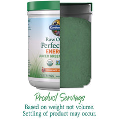 Garden of Life Energizer glass with green smoothie suggests easy daily nutrition
