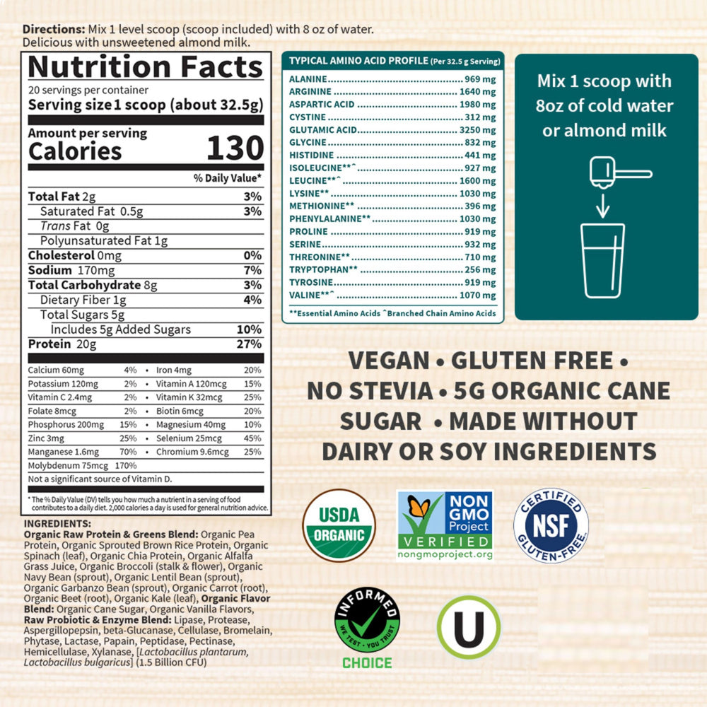 Label notes 250 million CFU probiotics and 13 non-GMO enzymes