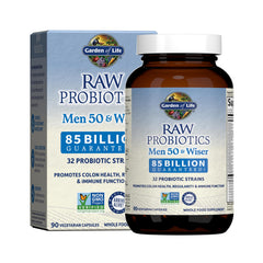 Garden of Life Raw Probiotics Men 50 & Wiser bottle showing 85 billion cultures for gut balance