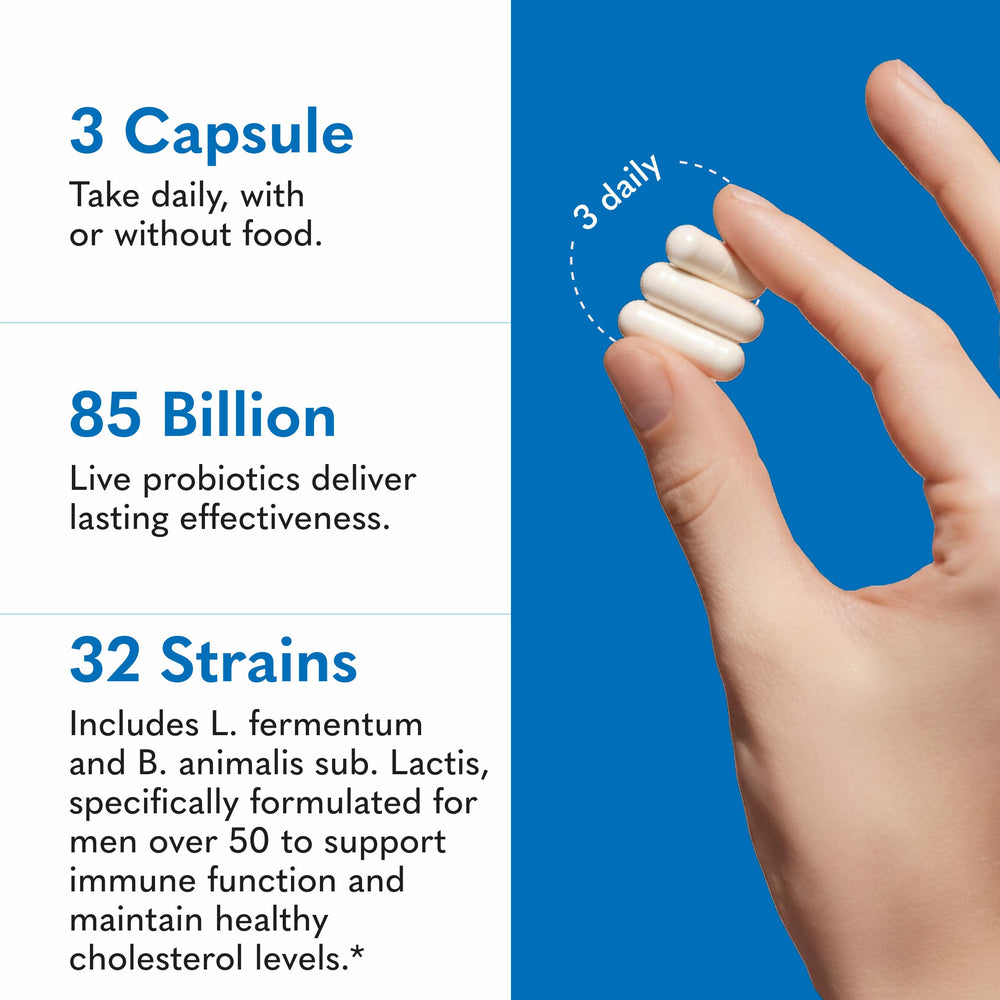 Garden of Life Raw Probiotics Men 50 & Wiser label includes dairy-digesting enzymes for digestion
