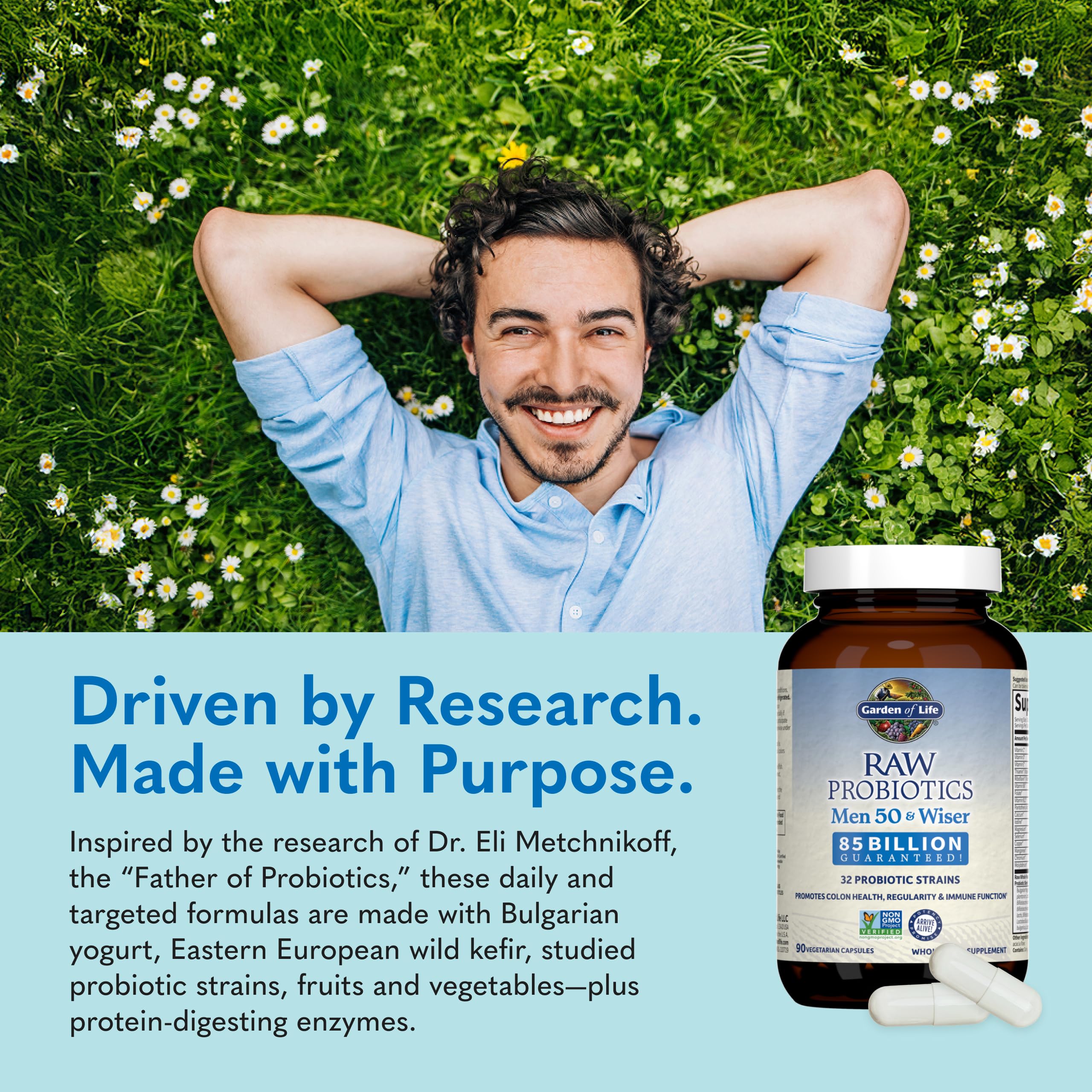 Garden of Life Raw Probiotics Men 50 & Wiser gluten-free and non-GMO bottle