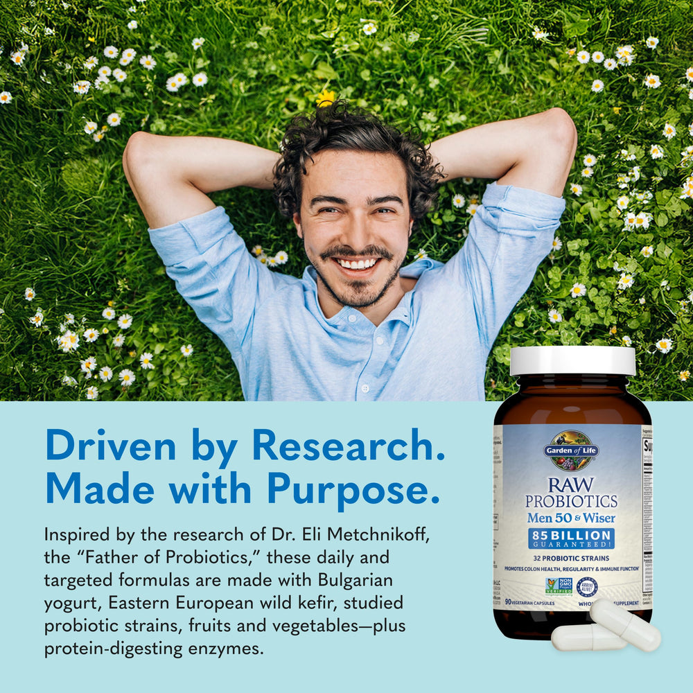 Garden of Life Raw Probiotics Men 50 & Wiser gluten-free and non-GMO bottle