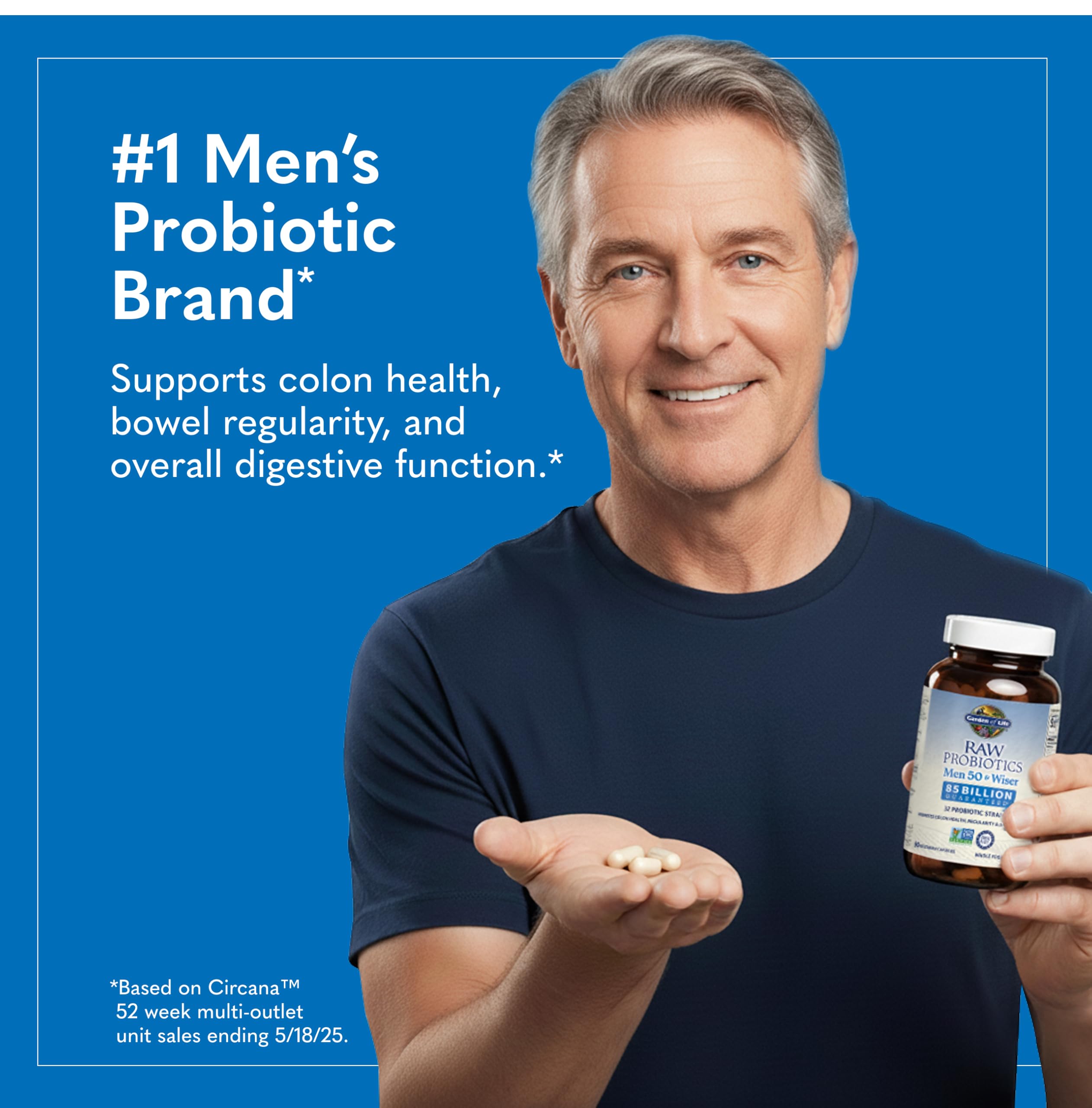 Garden of Life Raw Probiotics Men 50 & Wiser vegetarian capsules pack promotes daily digestive support