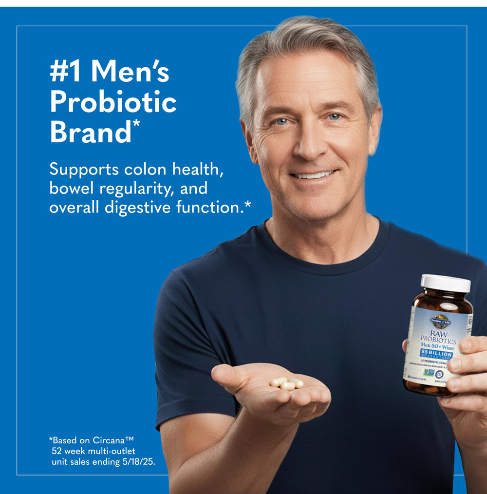 Garden of Life Raw Probiotics Men 50 & Wiser vegetarian capsules pack promotes daily digestive support