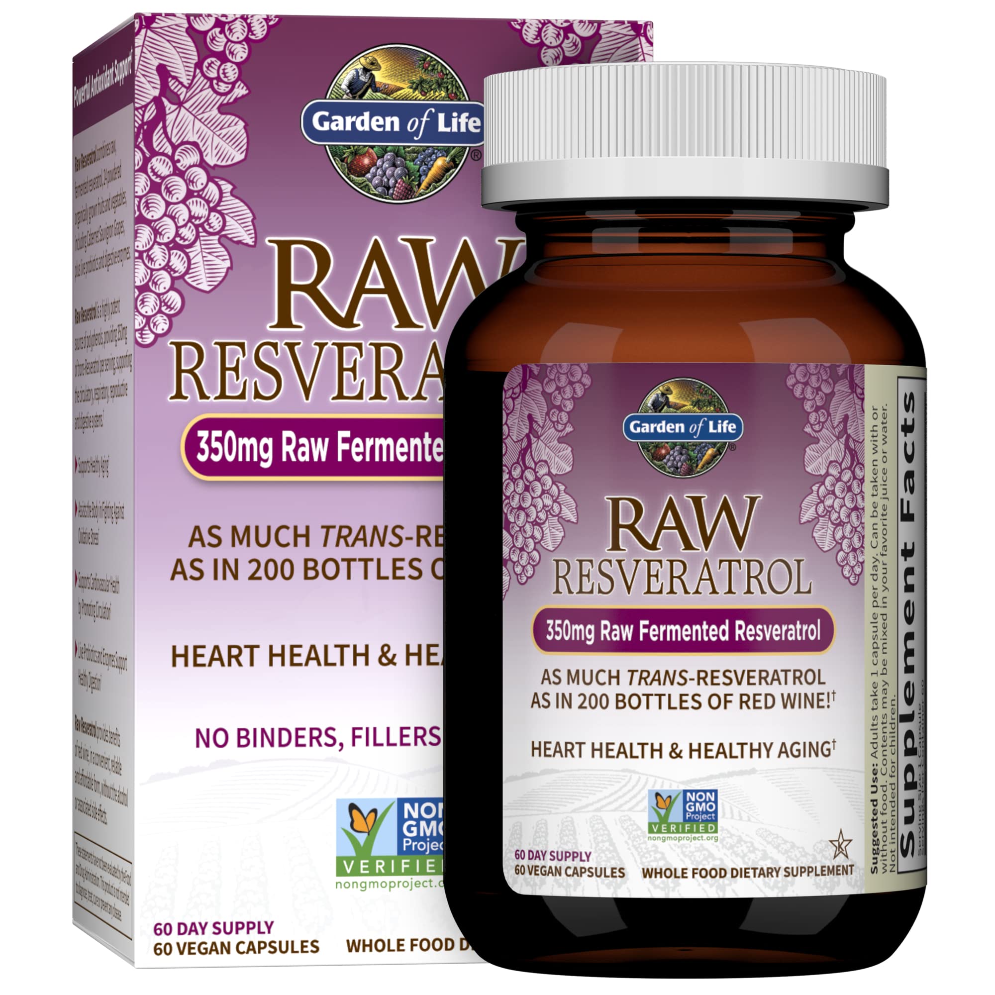 Garden of Life Raw Resveratrol bottle showing capsules for daily antioxidant support