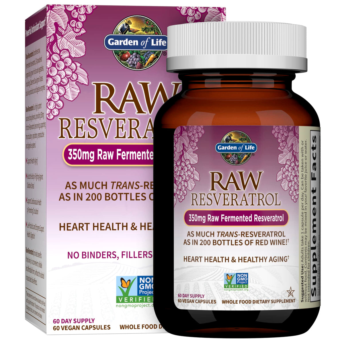 Garden of Life Raw Resveratrol bottle showing capsules for daily antioxidant support