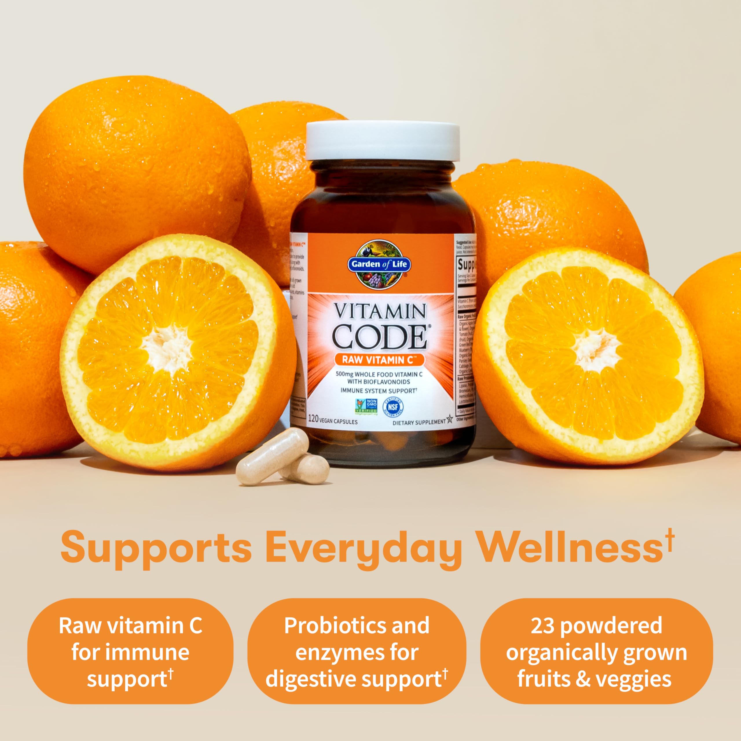 Garden of Life Raw Vitamin C bottle open with capsules ready to take