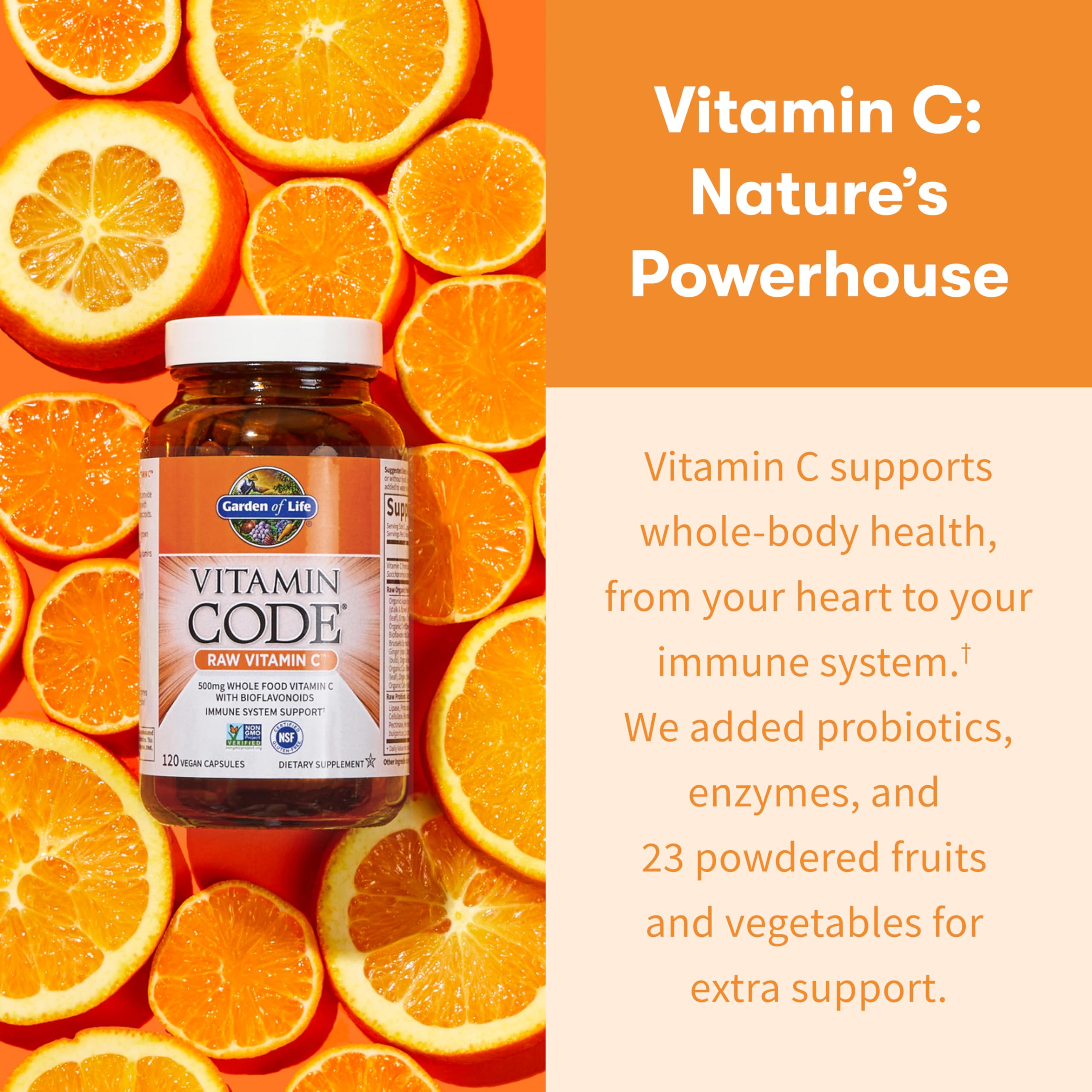 Panel showing RAW probiotic and enzyme blend in Vitamin C formula