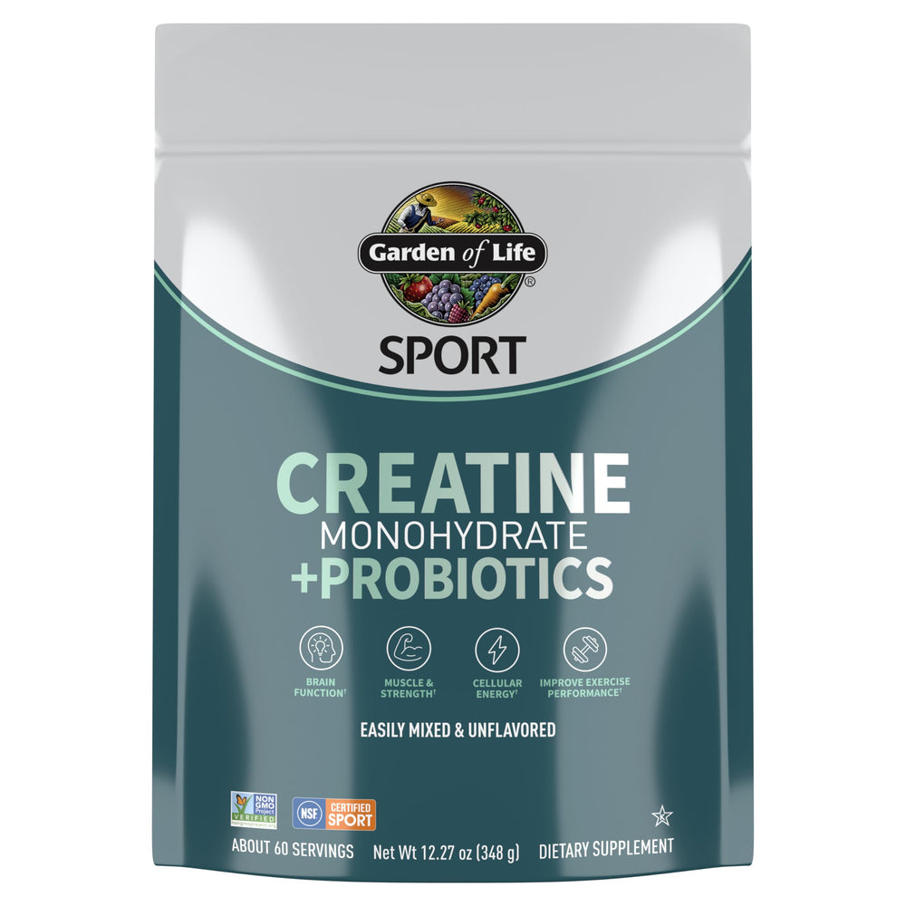 Garden of Life SPORT Creatine Monohydrate bottle signals strength and performance support.