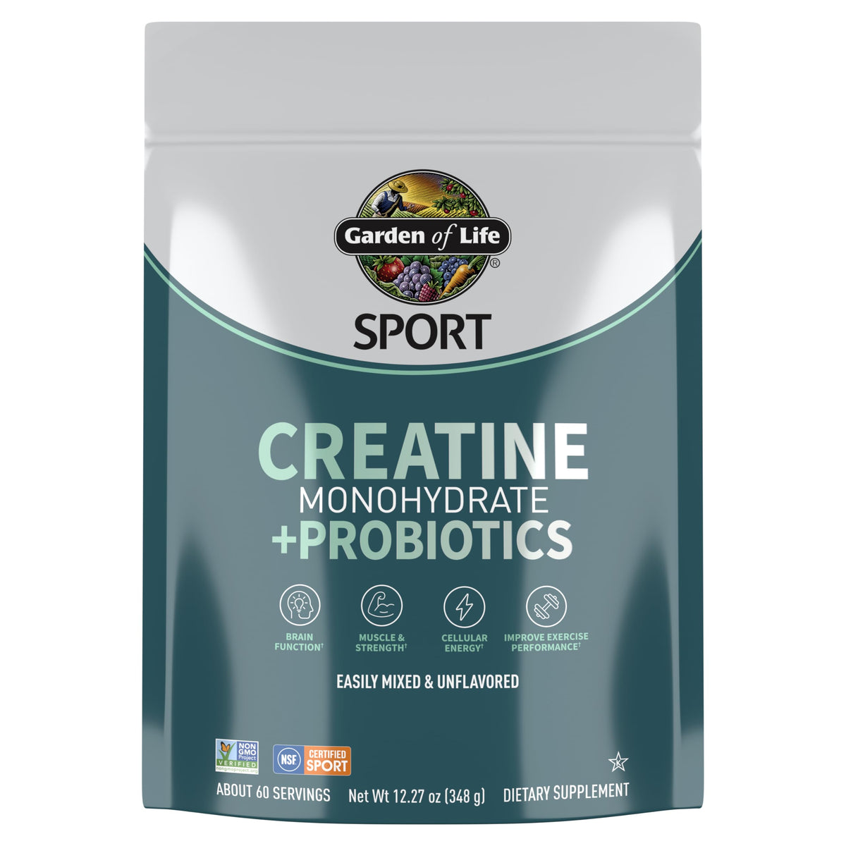 Garden of Life SPORT Creatine Monohydrate bottle signals strength and performance support.