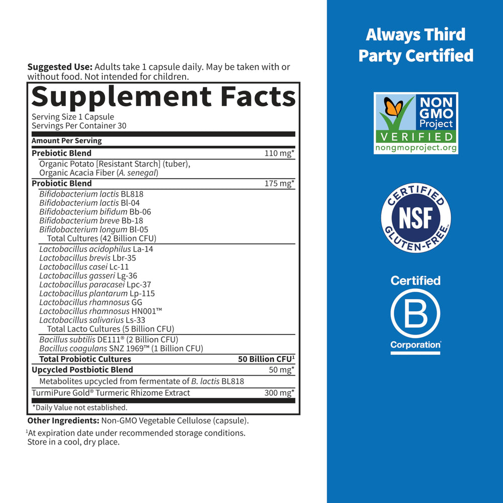 Garden of Life Sport Probiotics strain list graphic showing diverse strains.