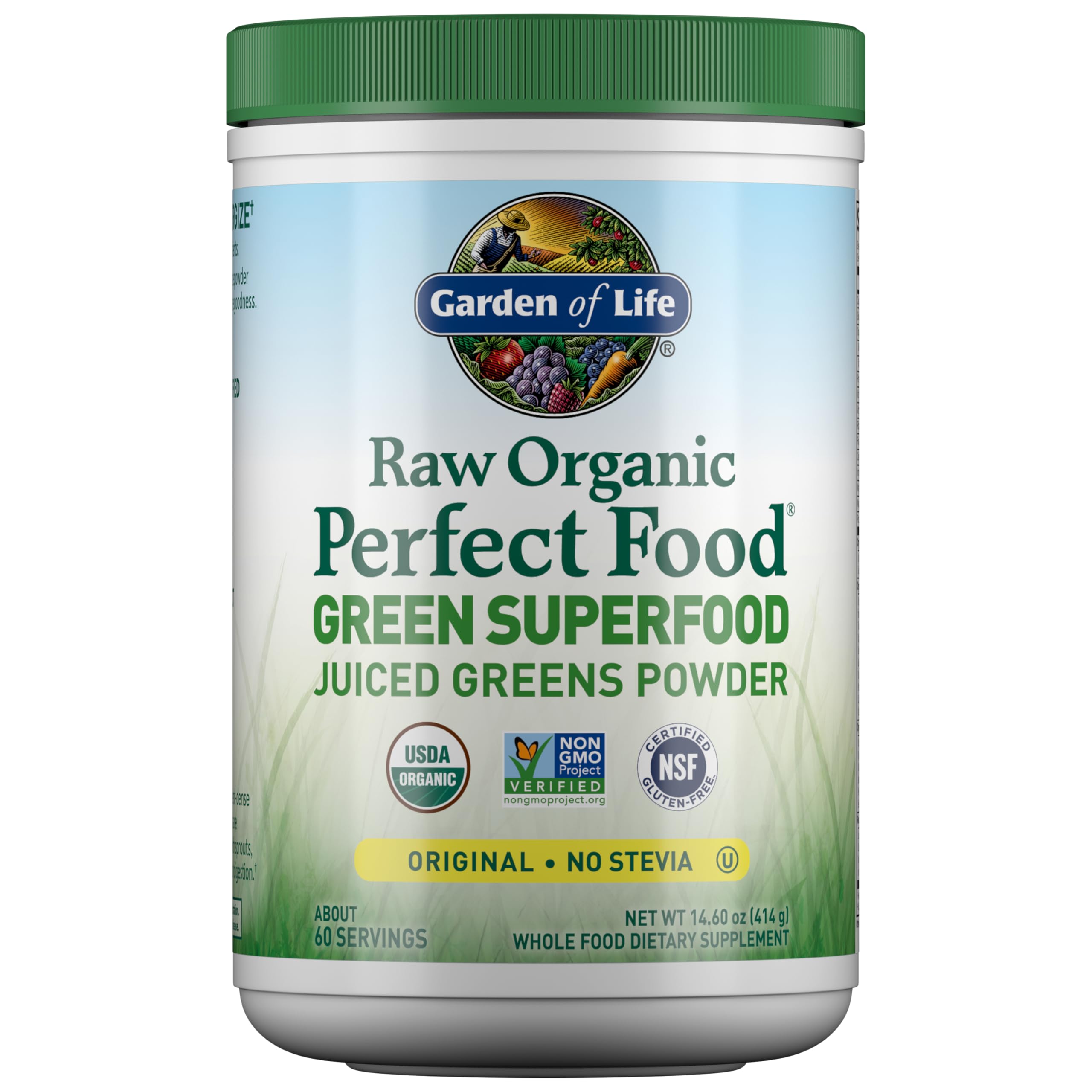 Garden of Life Super Greens bottle for daily nutrition and energy.
