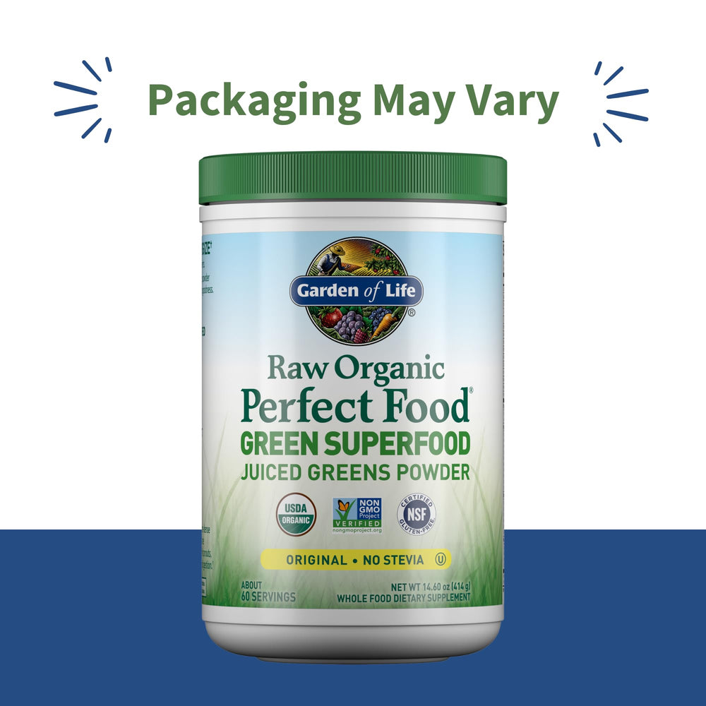 Garden of Life Super Greens scoop beside bottle for easy mixing.