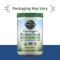 Garden of Life Super Greens scoop beside bottle for easy mixing.