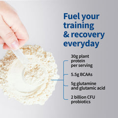 Vanilla protein shake in glass featuring Garden of Life