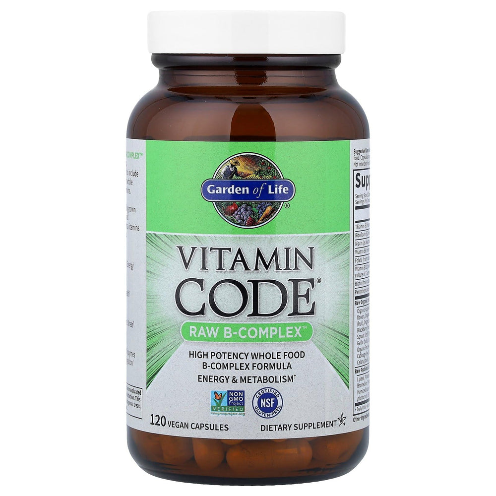 Garden of Life Vitamin B Complex capsules closeup for easy daily intake.