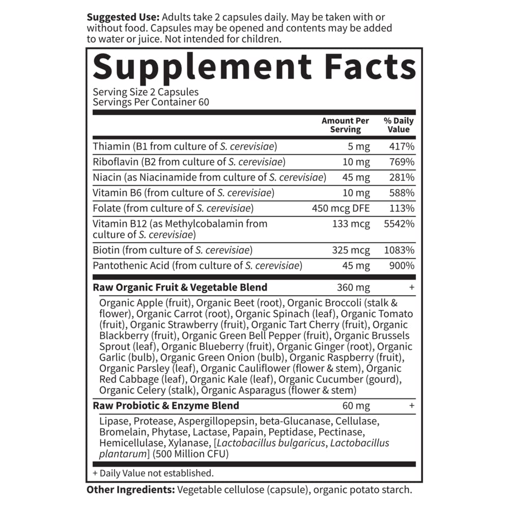 Garden of Life Vitamin B Complex ingredient graphic highlighting whole-food blend.