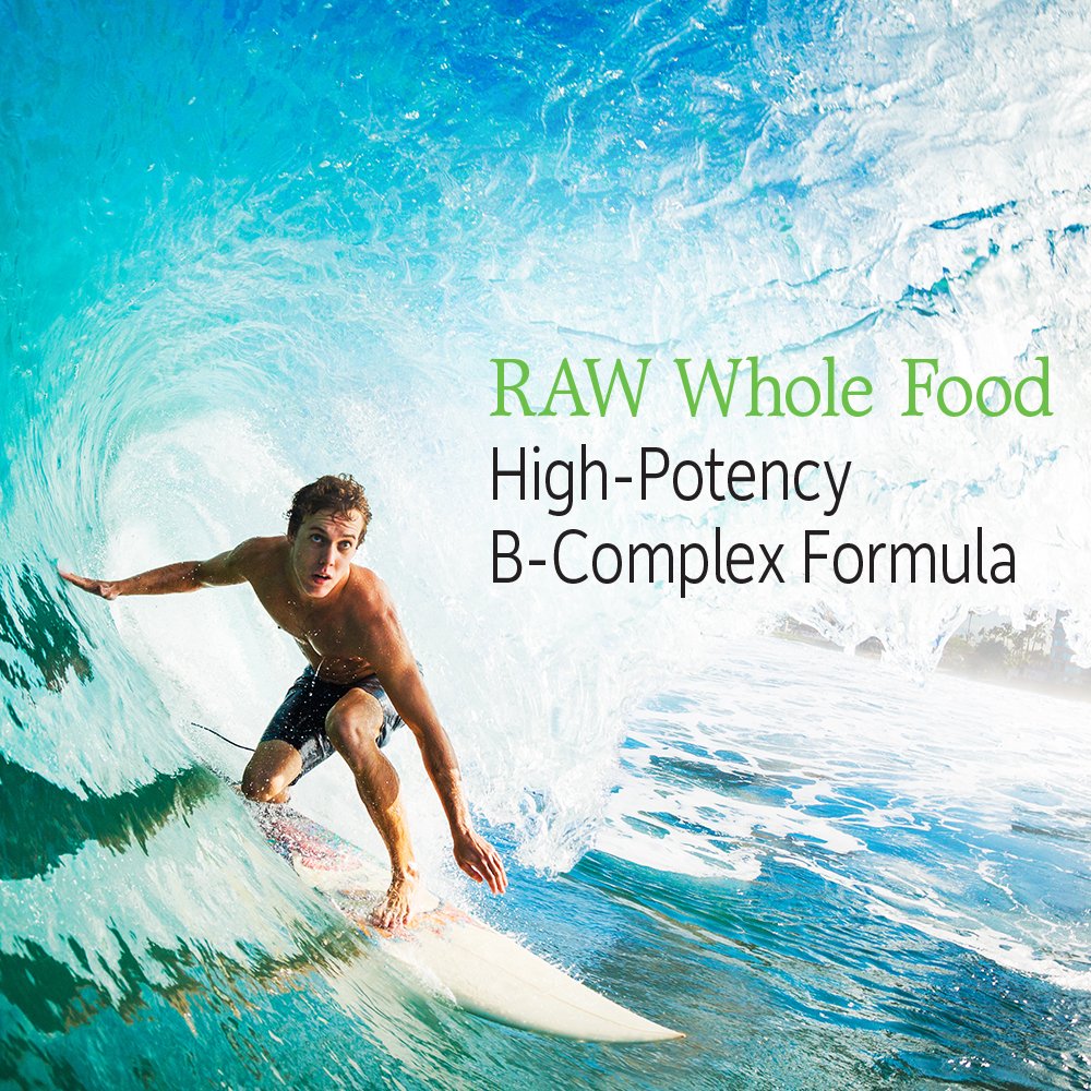 Garden of Life Vitamin B Complex vegan and non-GMO certification badge visible.