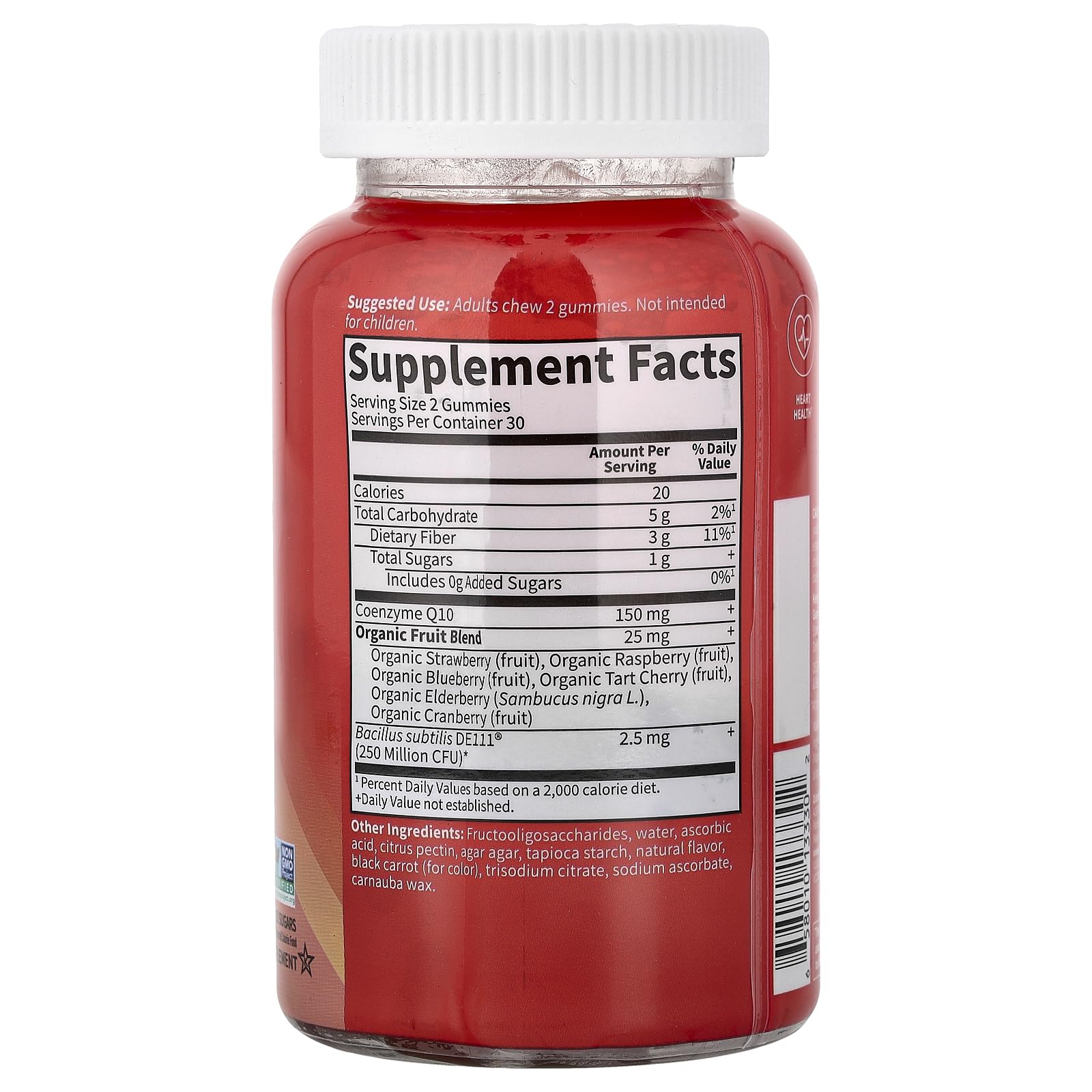 Garden of Life Vitamin Code CoQ10 Gummies strawberry label communicates probiotic support for digestion.