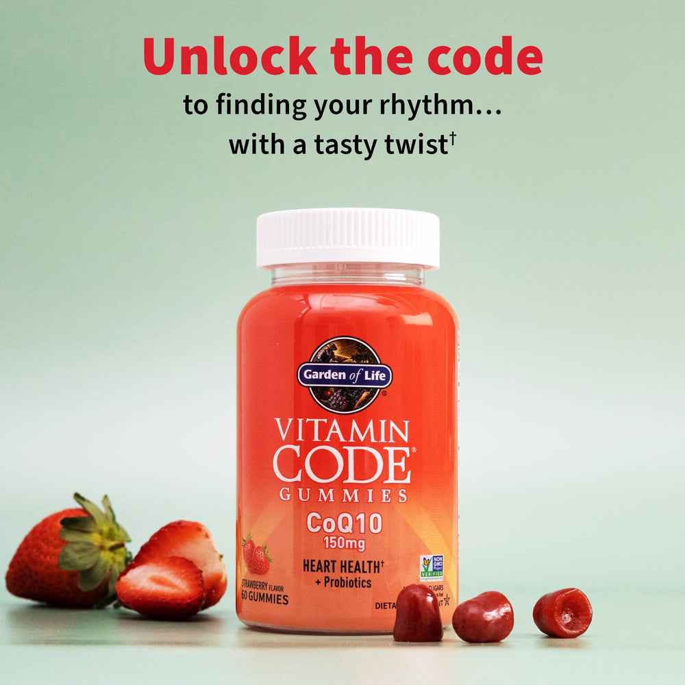 Garden of Life Vitamin Code CoQ10 Gummies strawberry probiotics highlight digestive health benefits.