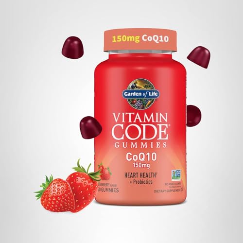 Garden of Life Vitamin Code CoQ10 Gummies strawberry image highlights 1g sugar per serving.