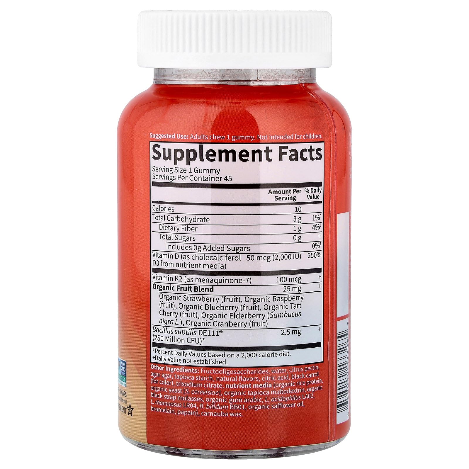 Garden of Life Vitamin Code D3 + K2 Gummies label detail highlight D3 and K2 for bone support