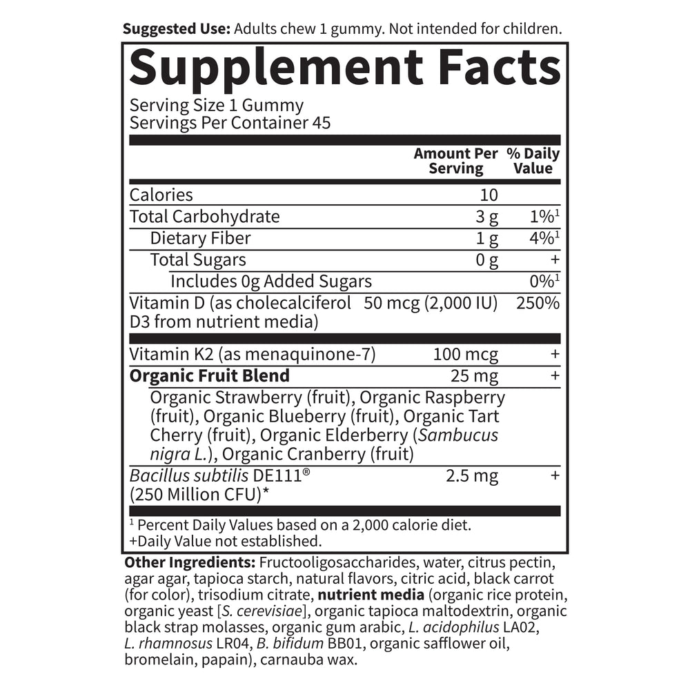 Garden of Life Vitamin Code D3 + K2 Gummies sugar-free closeup showing flavor and texture