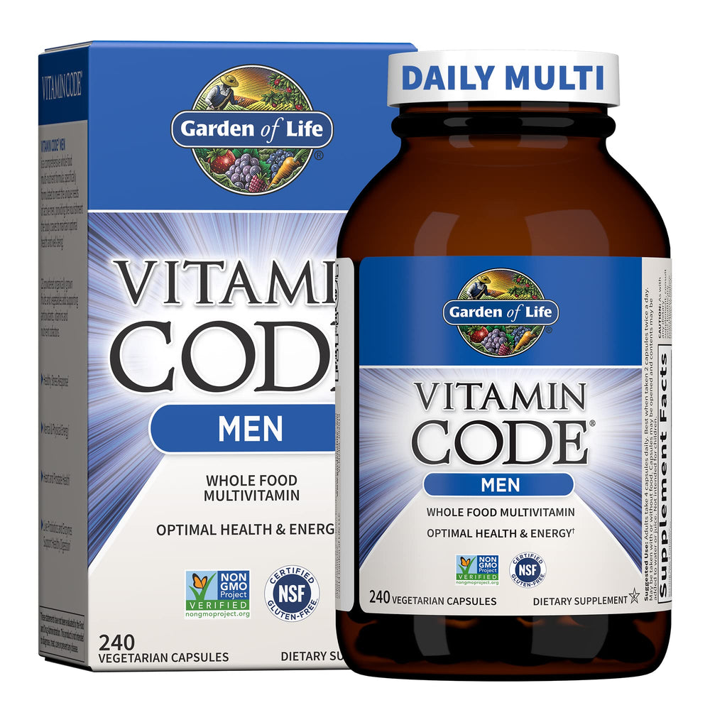 Garden of Life Vitamin Code Men’s Multivitamin bottle front view for daily energy support.