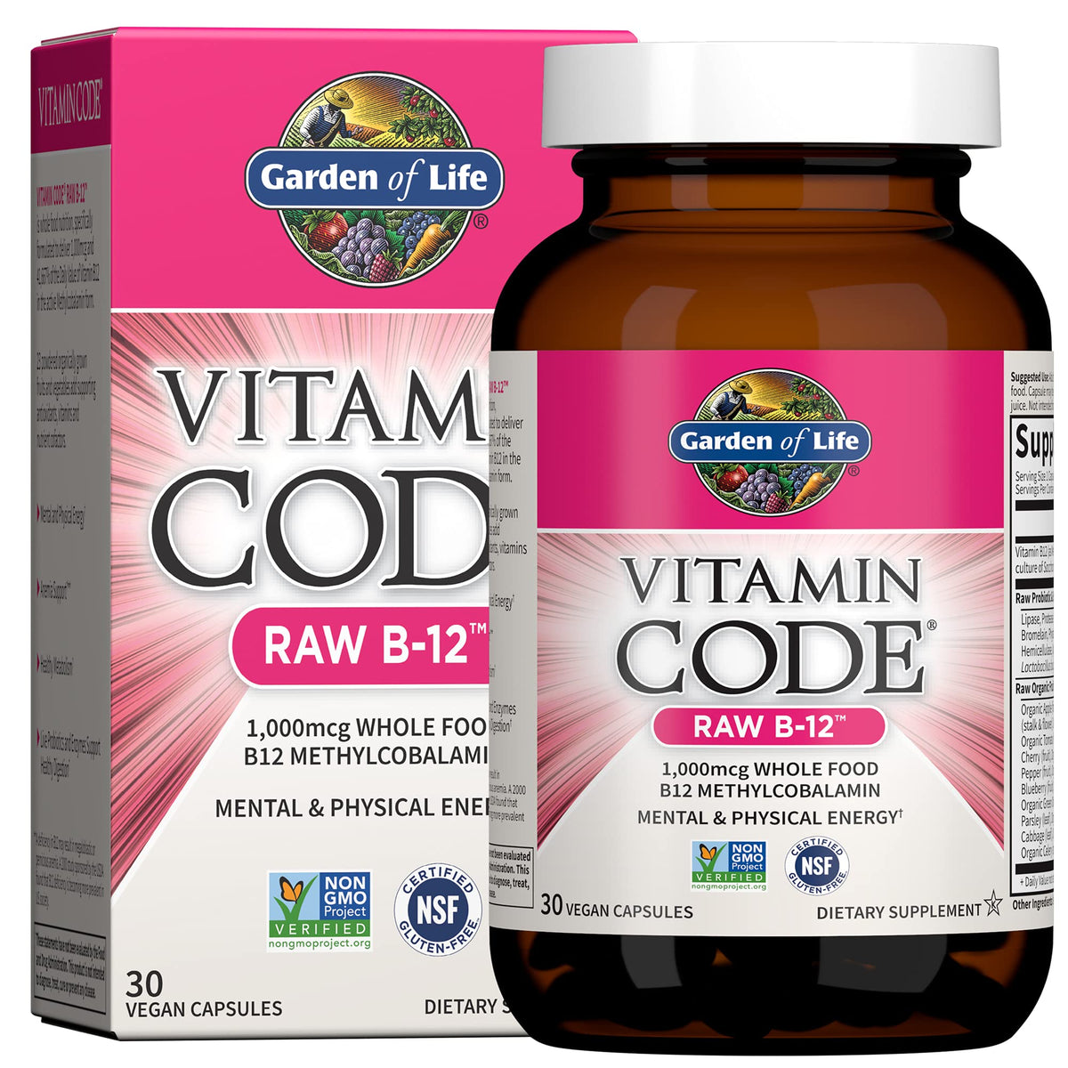 Garden of Life Vitamin Code Raw B-12 bottle highlighting energy-support