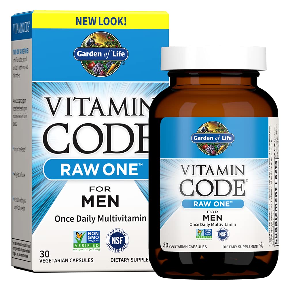 Garden of Life Vitamin Code RAW One for Men bottle for on-the-go daily vital nutrients.