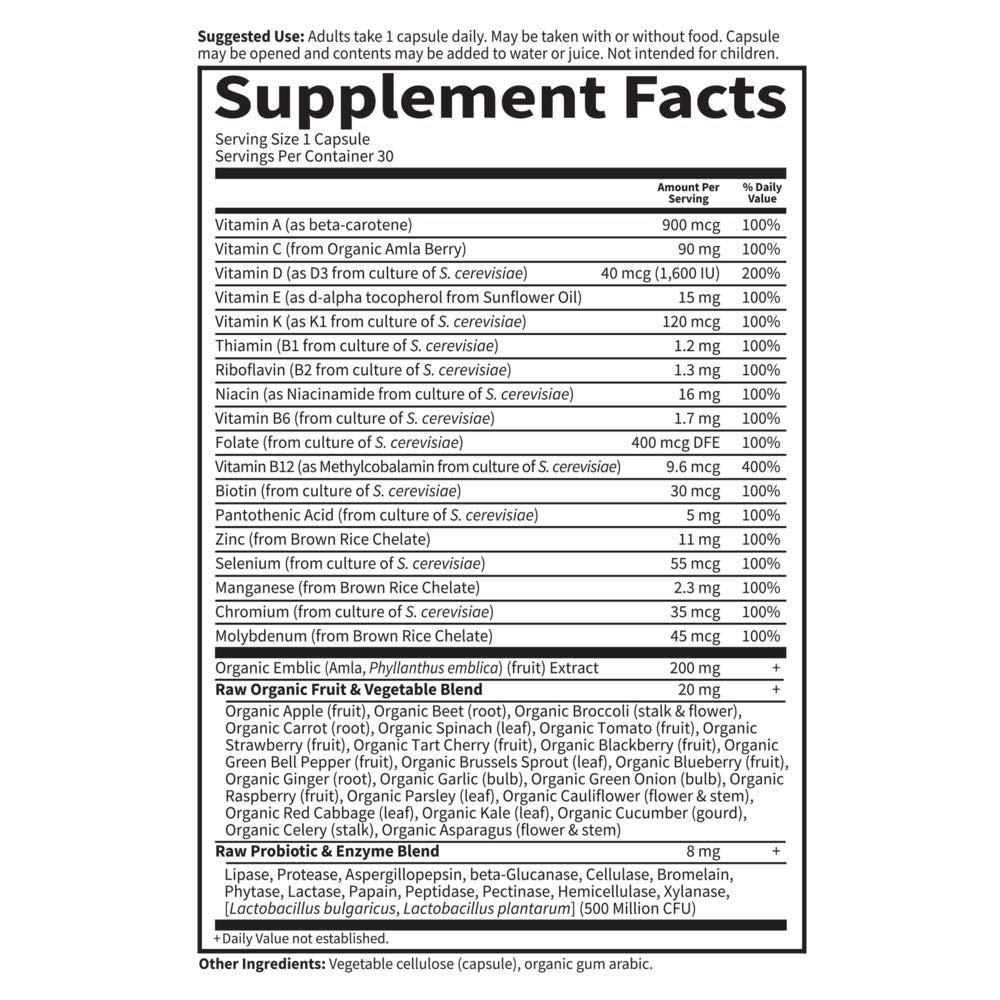 Garden of Life Vitamin Code RAW One for Men contains minerals for prostate and heart health support.