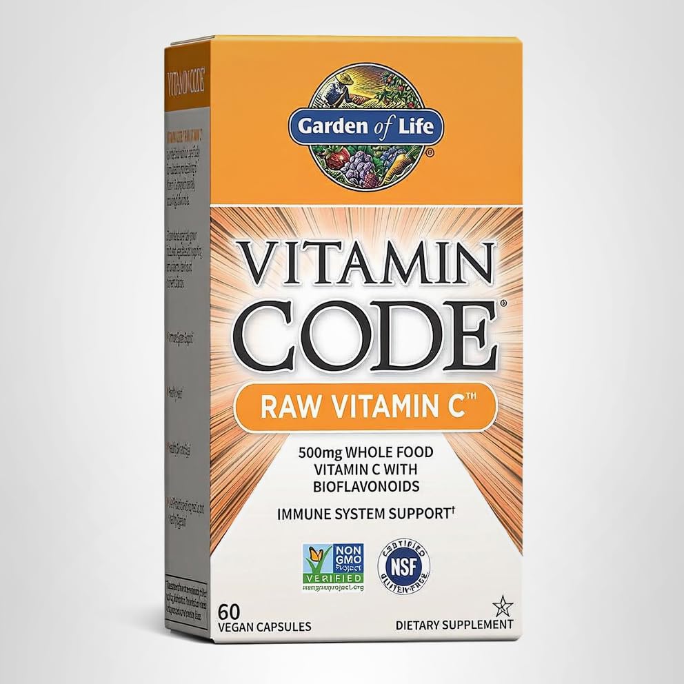 Garden of Life Vitamin Code Raw Vitamin C packaging and certifications