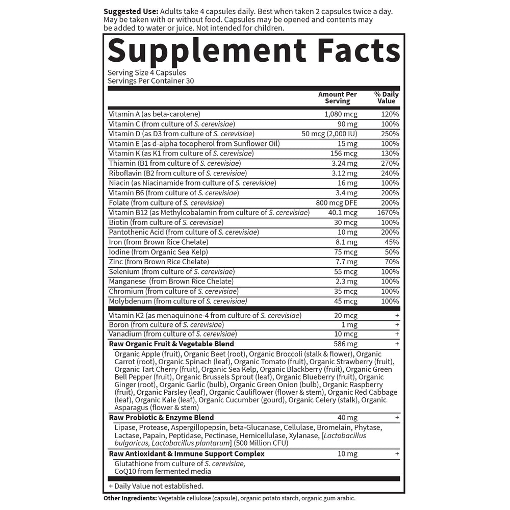 Garden of Life Vitamin Code Women fruits-vegetables-powder-close-up highlights 23 organic ingredients.