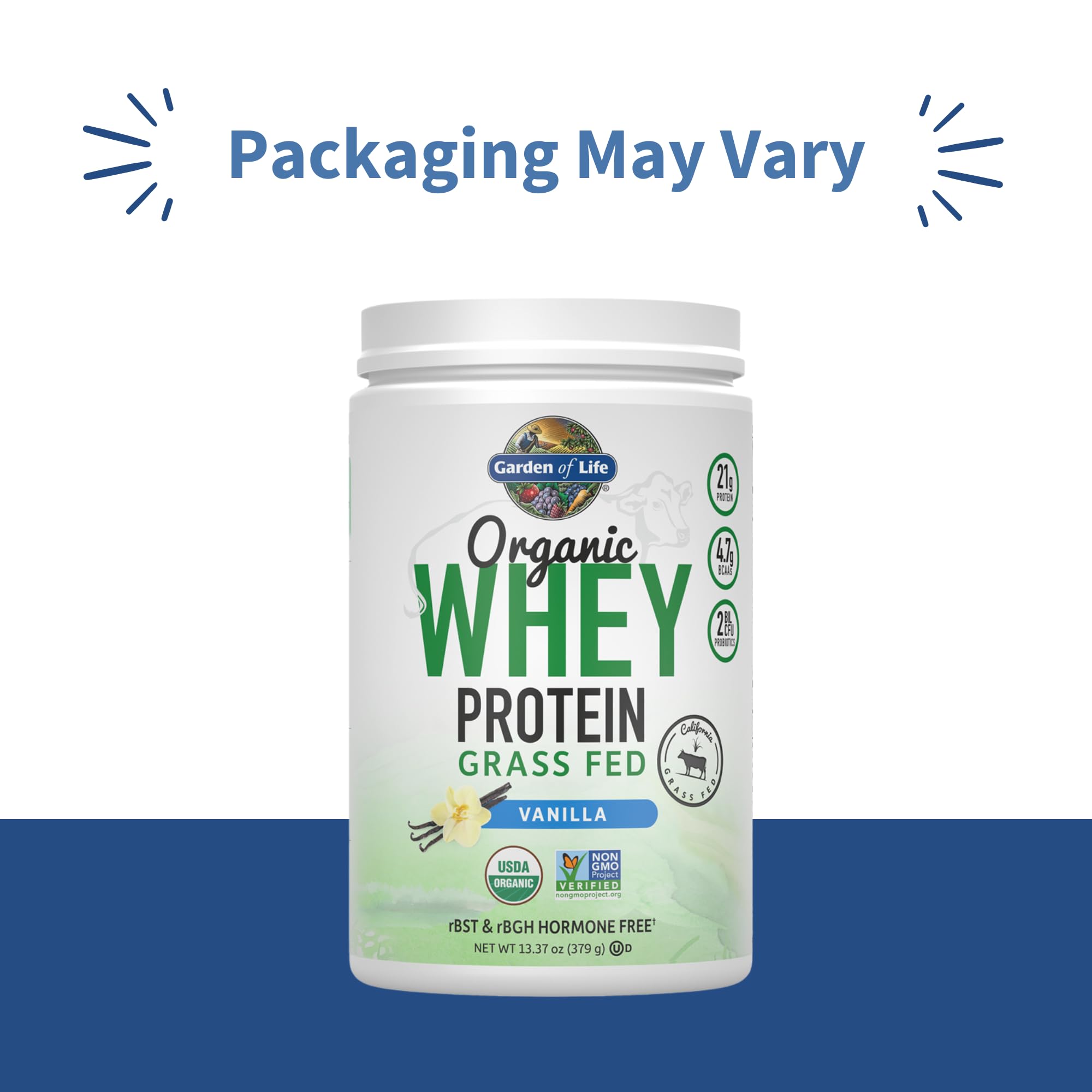 Garden of Life whey ingredients close-up showing organic grass-fed protein and BCAAs.
