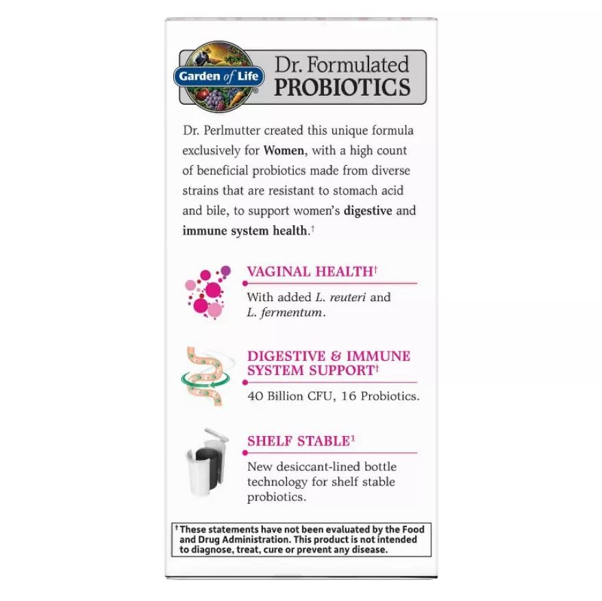 Garden of Life Women's Daily Care Probiotics cap demonstrates easy one-capsule-per-day design for simplicity.