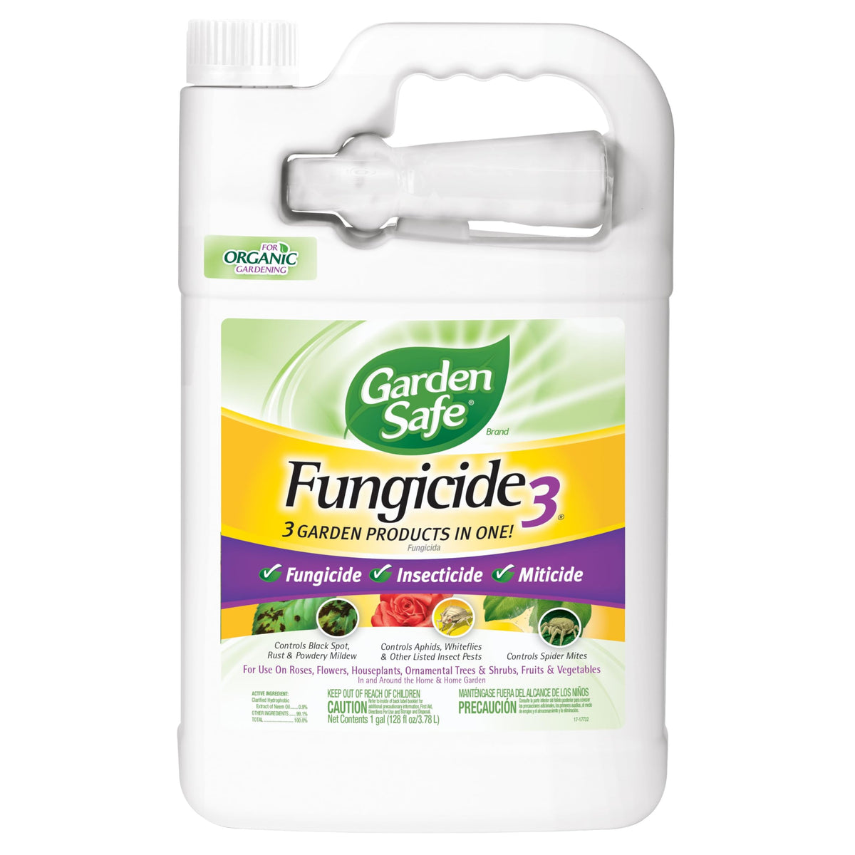Garden Safe Fungicide3 bottle front for organic pest and disease protection.