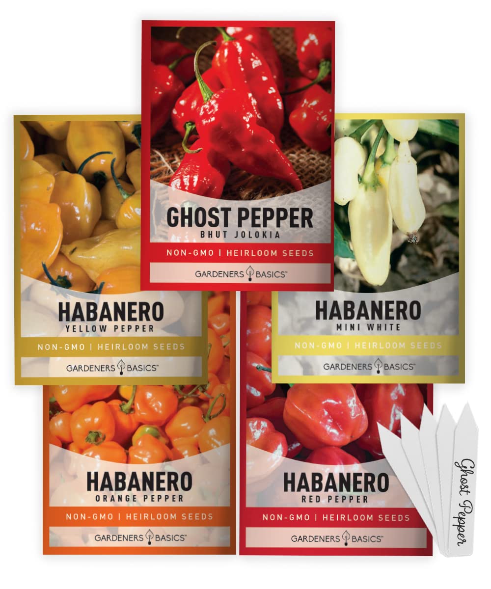 Gardeners Basics ghost pepper seeds pack for bold heat in the garden.
