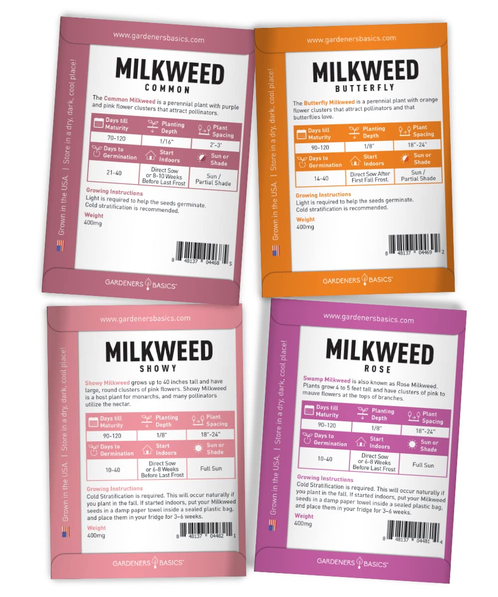 Gardeners Basics Milkweed Butterfly seeds packet attracts butterflies and pollinators.