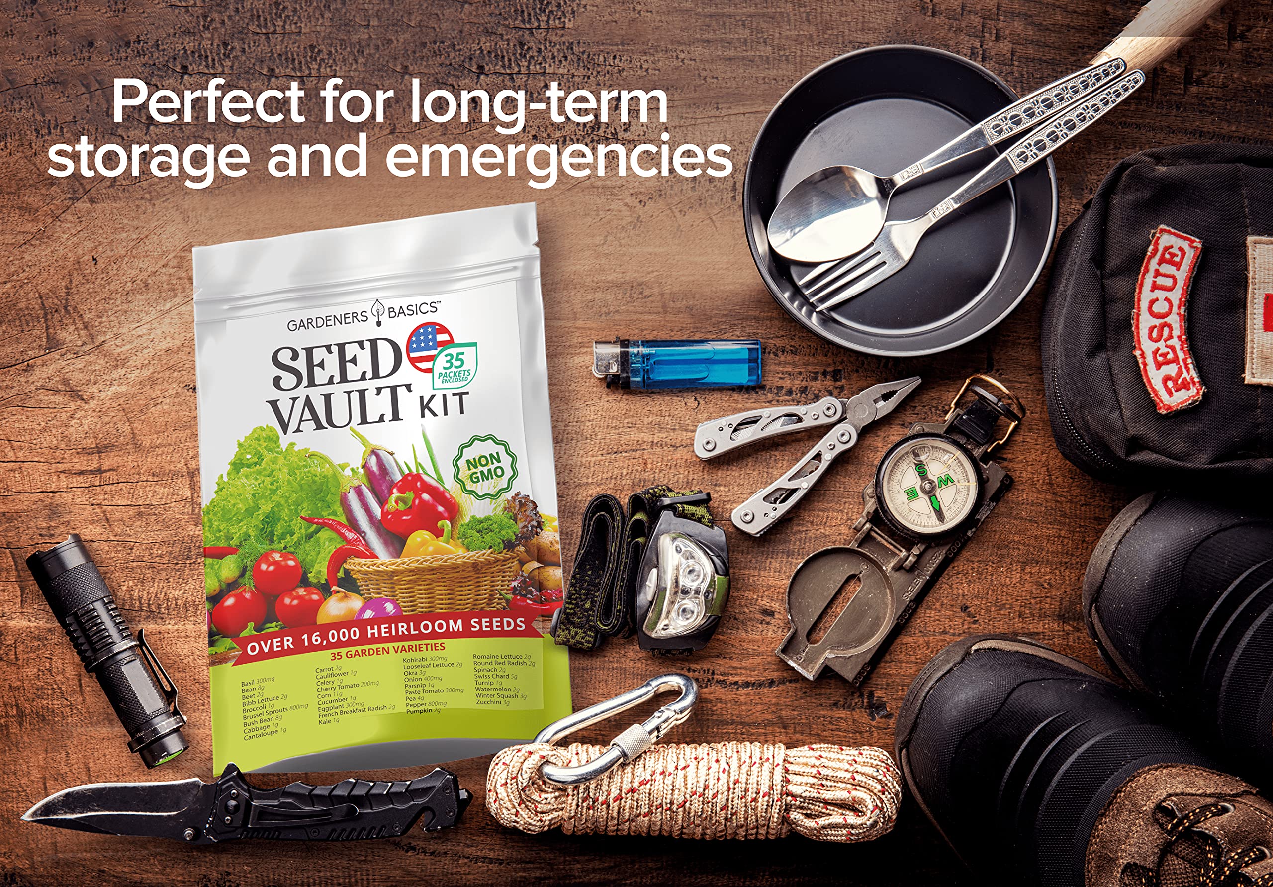 Gardeners Basics prepper gear image illustrates emergency garden potential for food security and self-sufficiency
