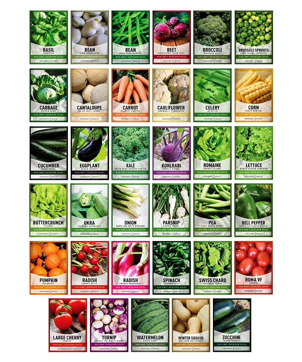 Gardeners Basics seed packets collection visible, ideal for organized storage and garden planning