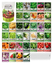 Gardeners Basics survival seeds packaging highlights compact, long-storeable seeds for home emergency planning